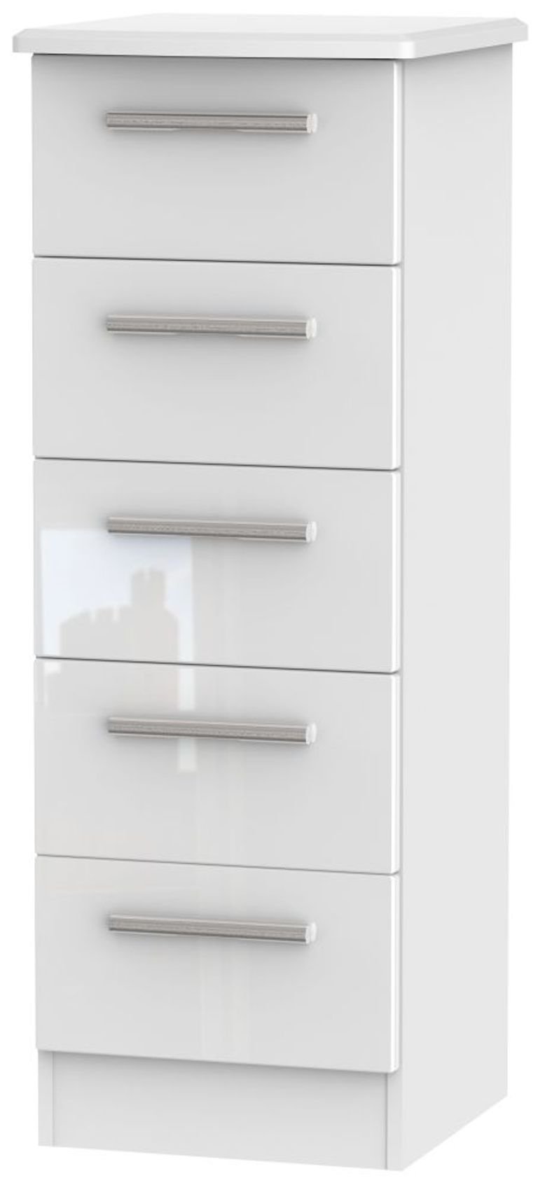 Knightsbridge White Gloss 5 Drawer Narrow Chest