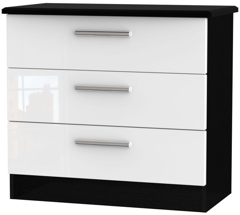 Knightsbridge White Gloss and Black 3 Drawer Small Chest