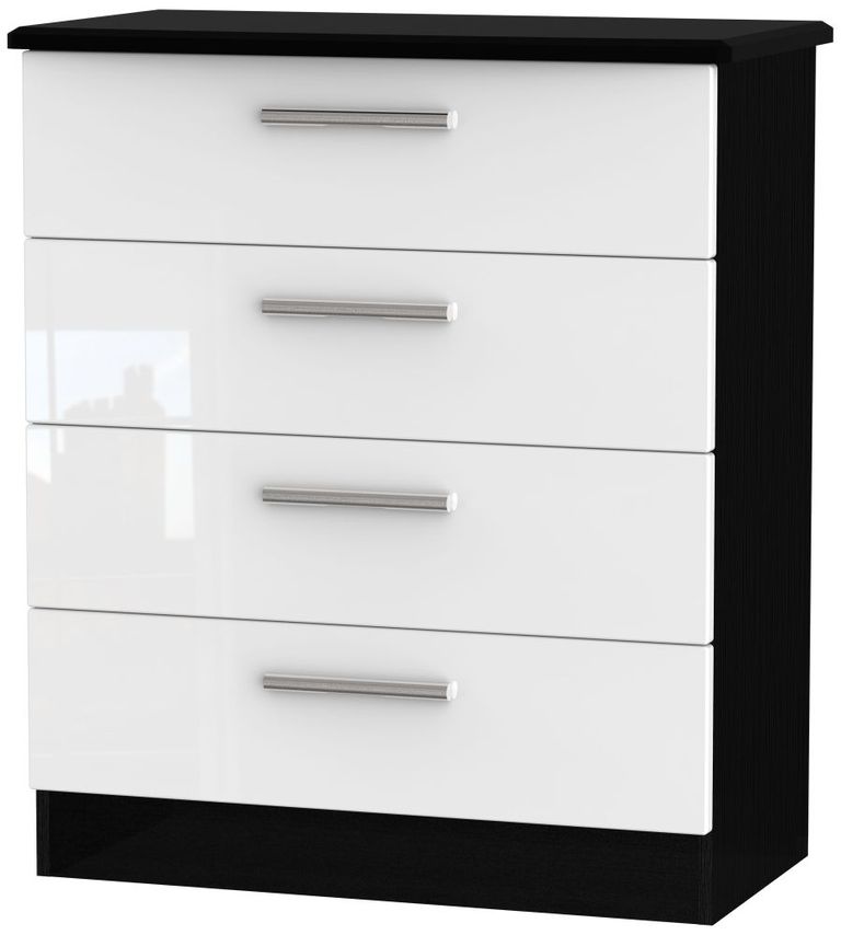 Knightsbridge White Gloss and Black 4 Drawer Chest