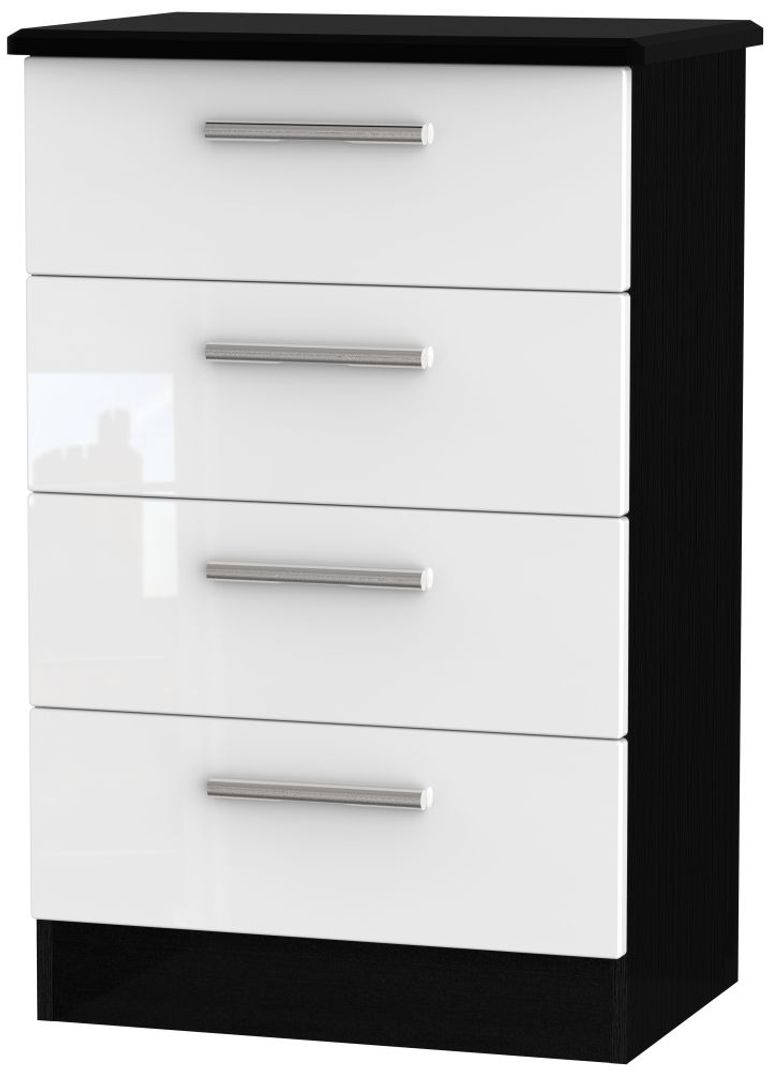 Knightsbridge White Gloss and Black 4 Drawer Midi Chest