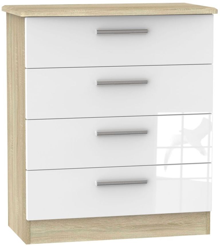 Knightsbridge White Gloss and Oak Effect 4 Drawer Chest