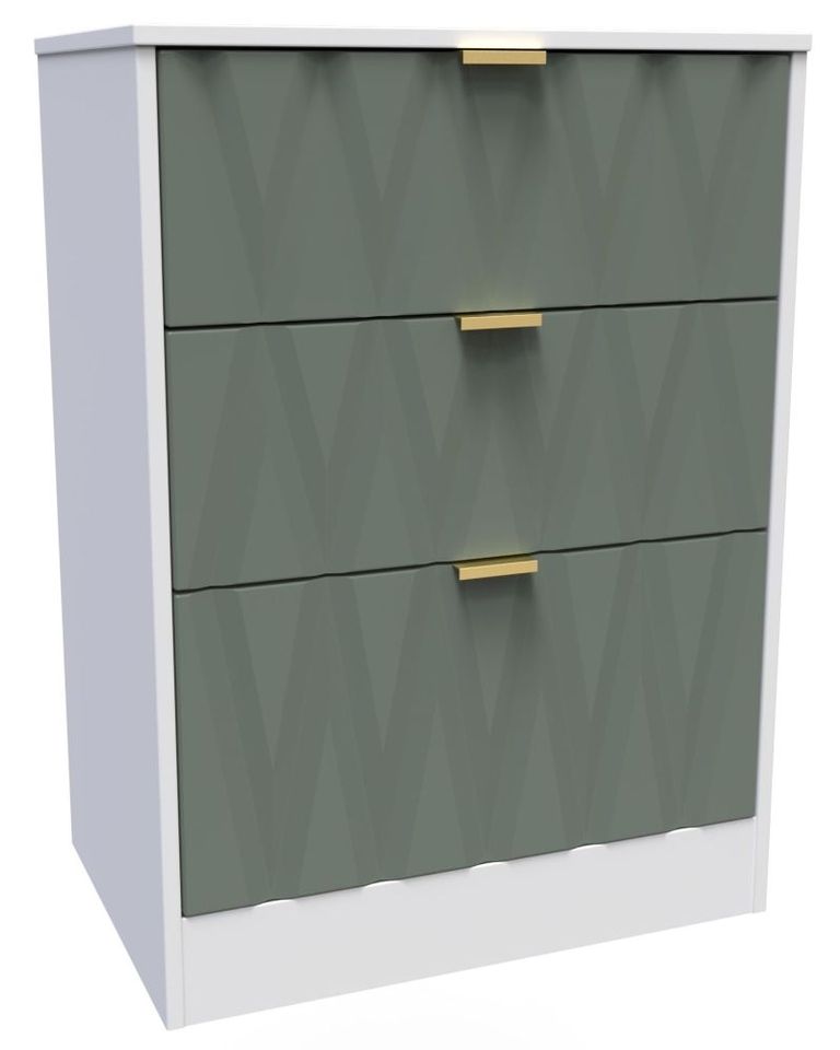 Las Vegas White and Green 3 Drawer Deep Midi Chest