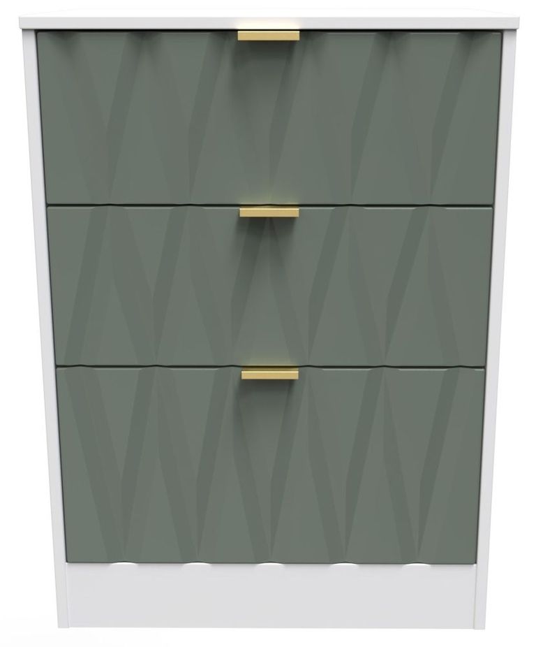 Las Vegas White and Green 3 Drawer Deep Midi Chest