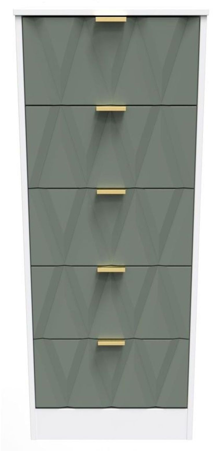 Las Vegas White and Green 5 Drawer Narrow Chest