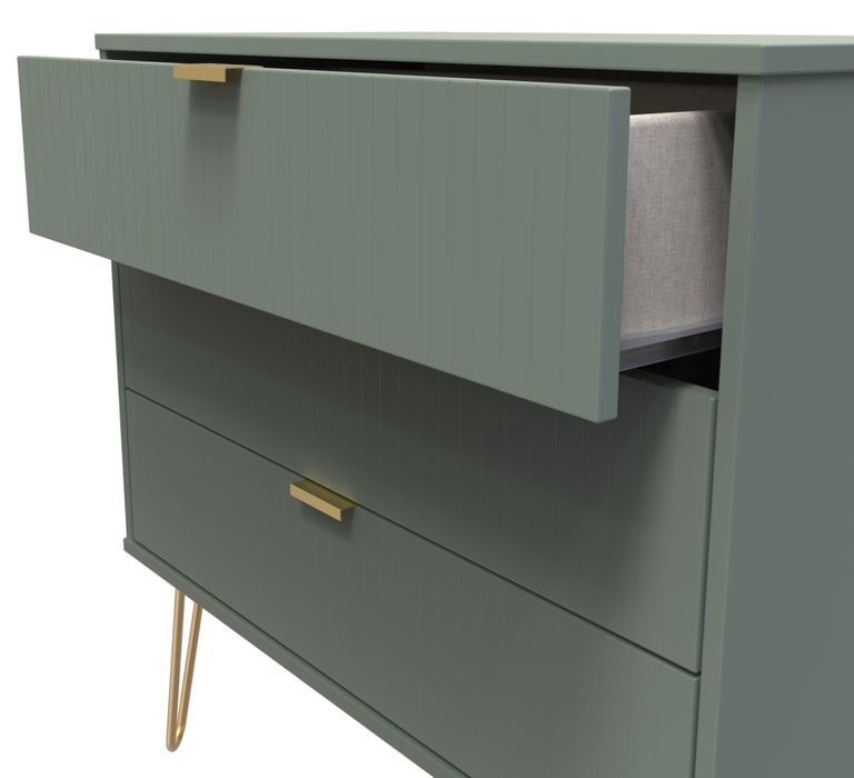 Linear Green 3 Drawer Midi Chest with Gold Hairpin Legs