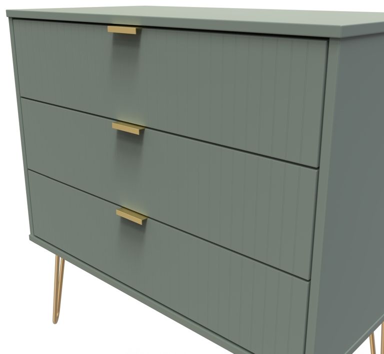 Linear Green 3 Drawer Midi Chest with Gold Hairpin Legs