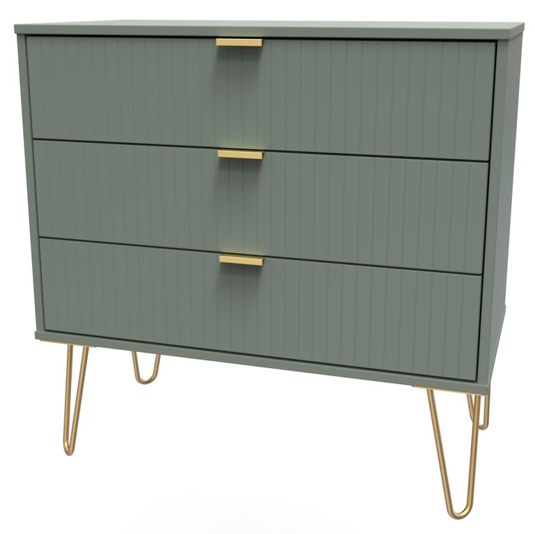 Linear Green 3 Drawer Midi Chest with Gold Hairpin Legs