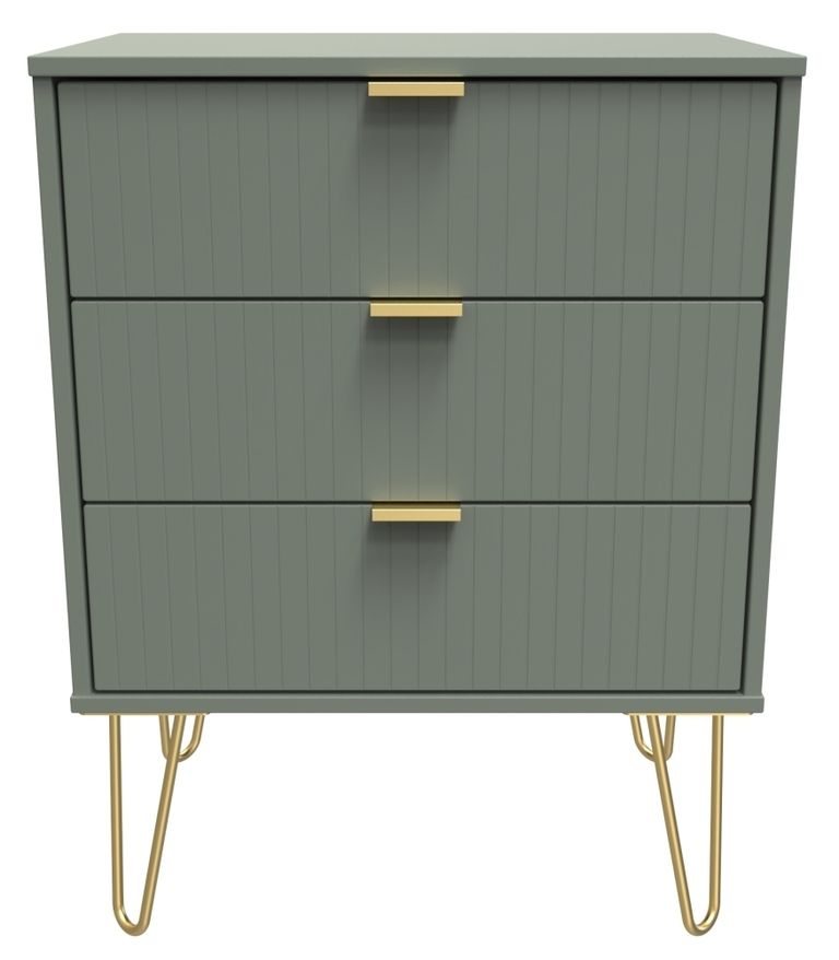 Linear Green 3 Drawer Midi Chest with Gold Hairpin Legs