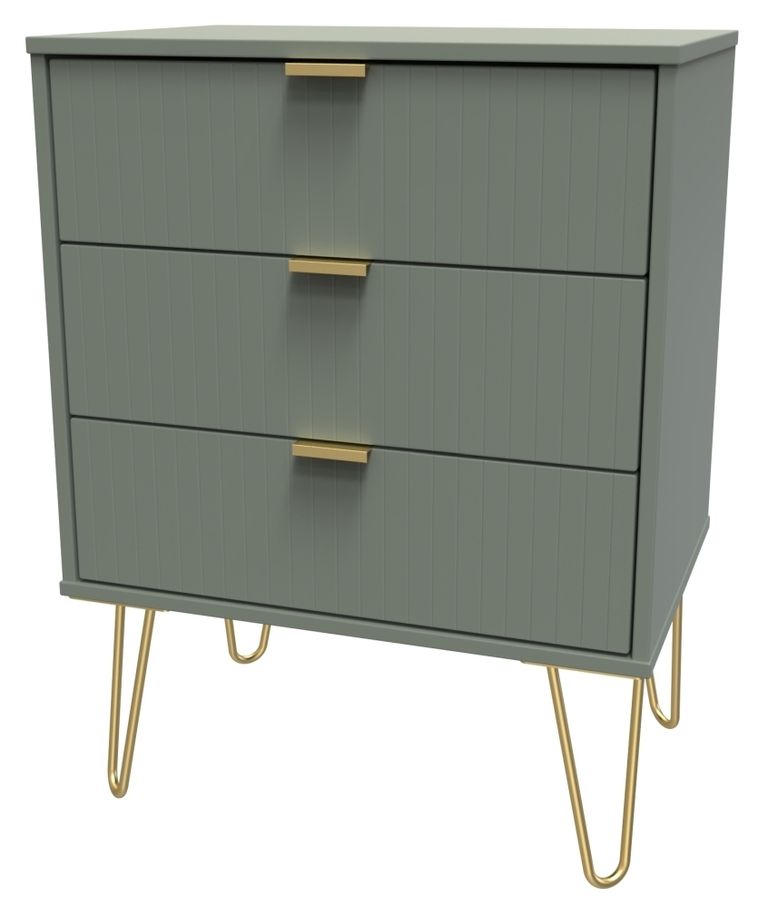 Linear Green 3 Drawer Small Chest with Hairpin Legs