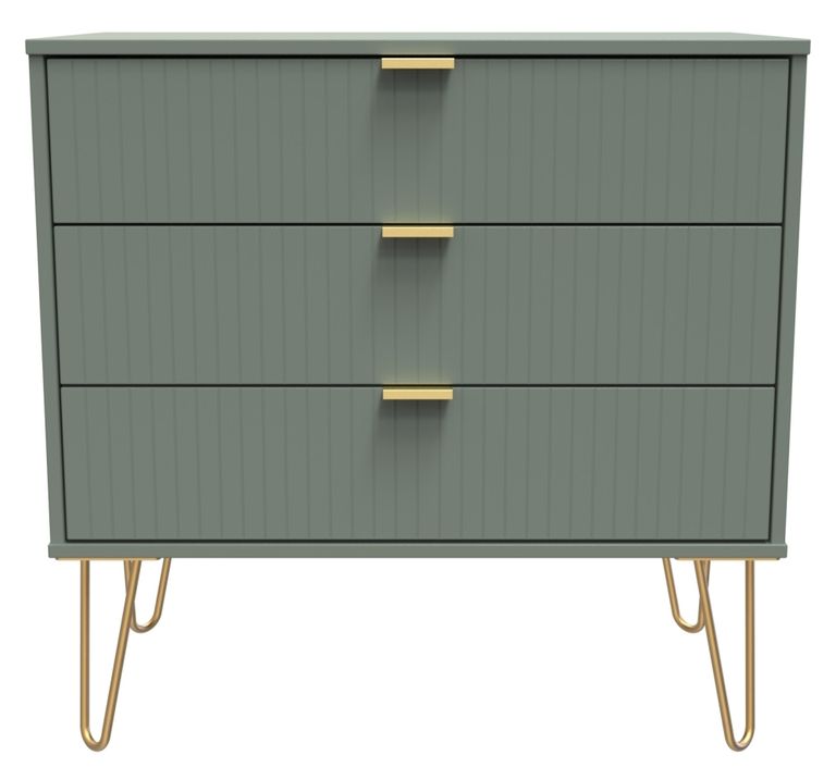 Linear Green 3 Drawer Small Chest with Hairpin Legs