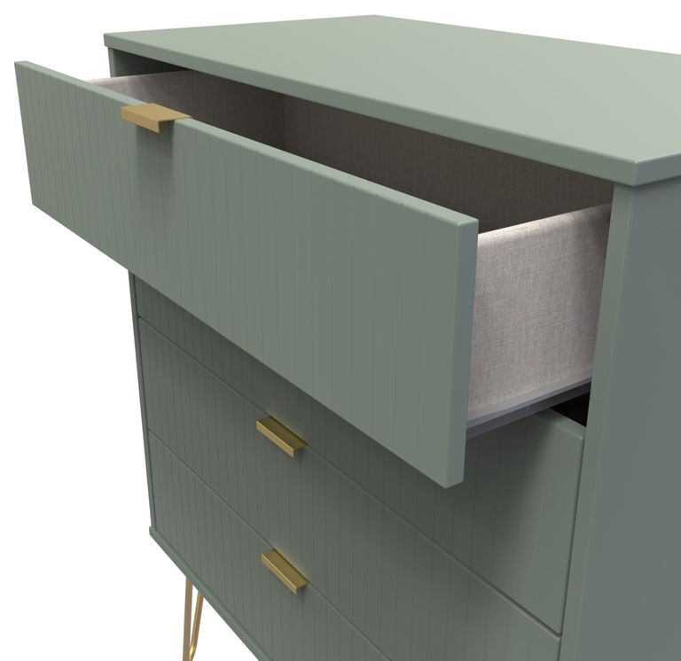 Linear Green 4 Drawer Chest with Gold Hairpin Legs