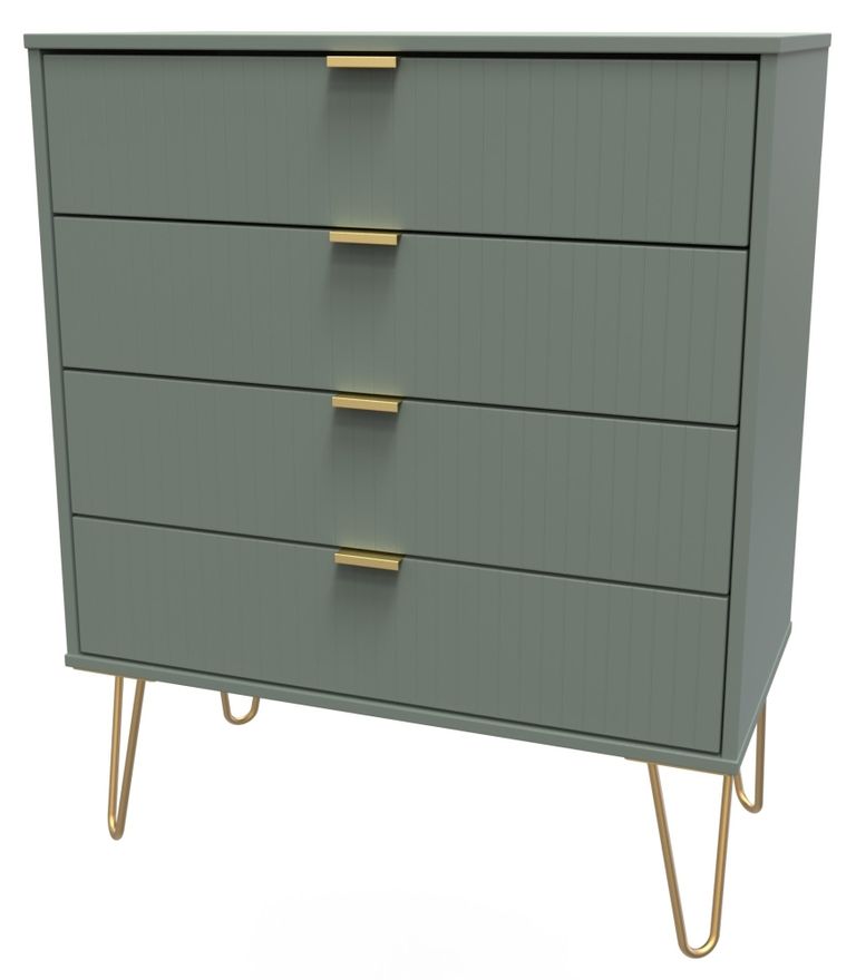 Linear Green 4 Drawer Chest with Gold Hairpin Legs