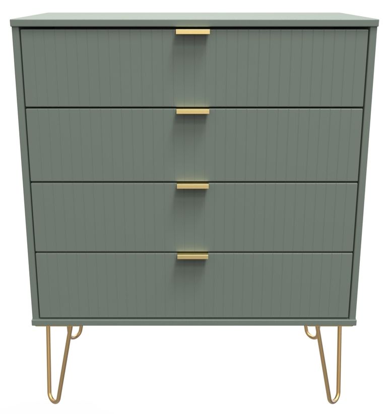 Linear Green 4 Drawer Chest with Gold Hairpin Legs