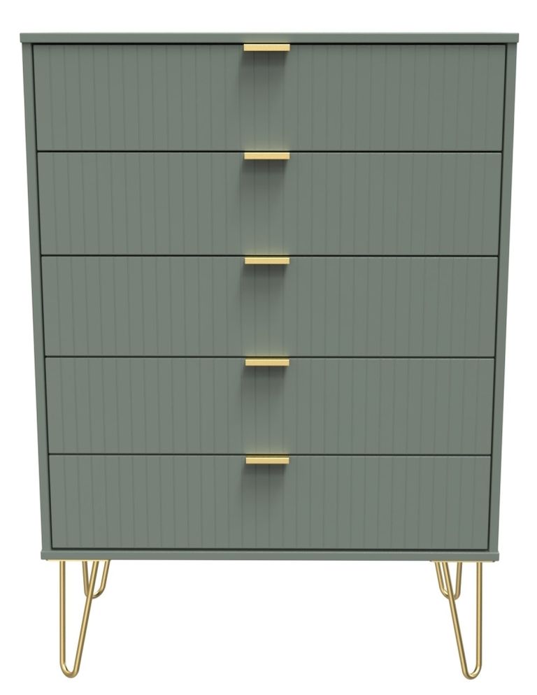 Linear Green 5 Drawer Chest with Gold Hairpin Legs