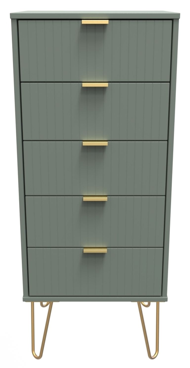 Linear Green 5 Drawer Narrow Chest with Gold Hairpin Legs