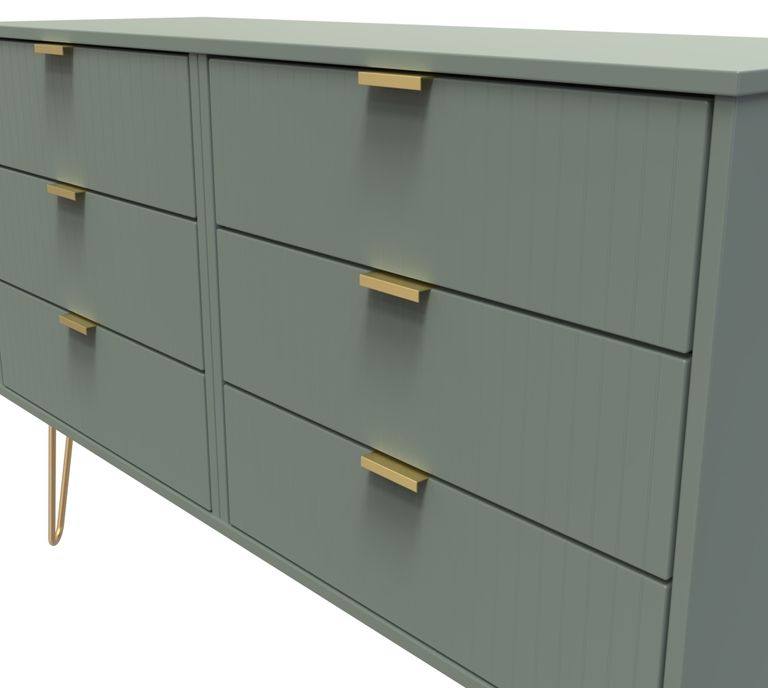 Linear Green 6 Drawer Midi Chest with Gold Hairpin Legs