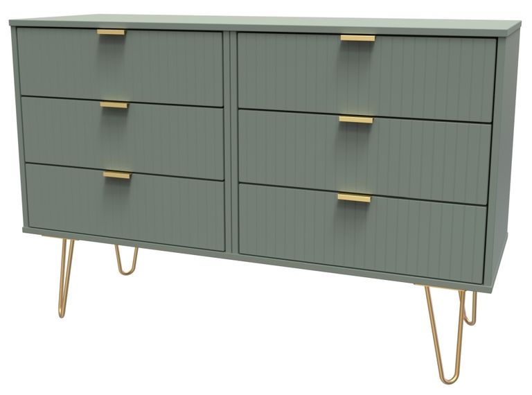 Linear Green 6 Drawer Midi Chest with Gold Hairpin Legs