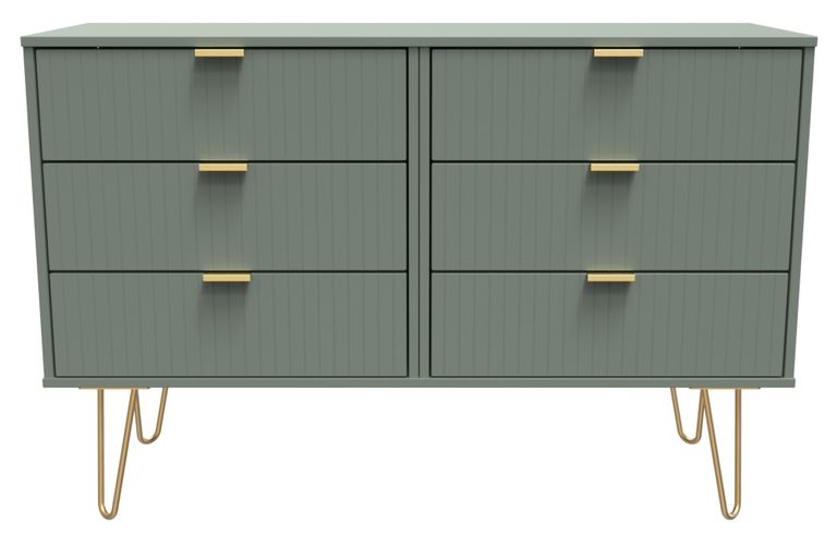 Linear Green 6 Drawer Midi Chest with Gold Hairpin Legs