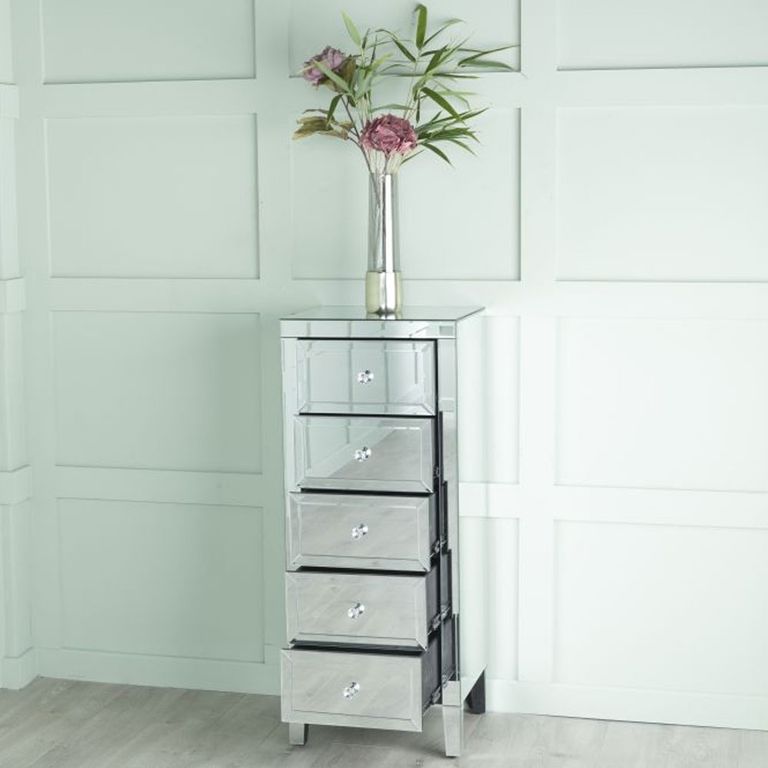 Lucia Mirrored 5 Drawer Narrow Chest