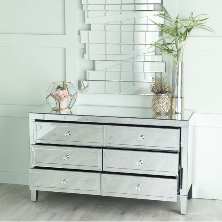 Lucia Mirrored 6 Drawer Wide Chest