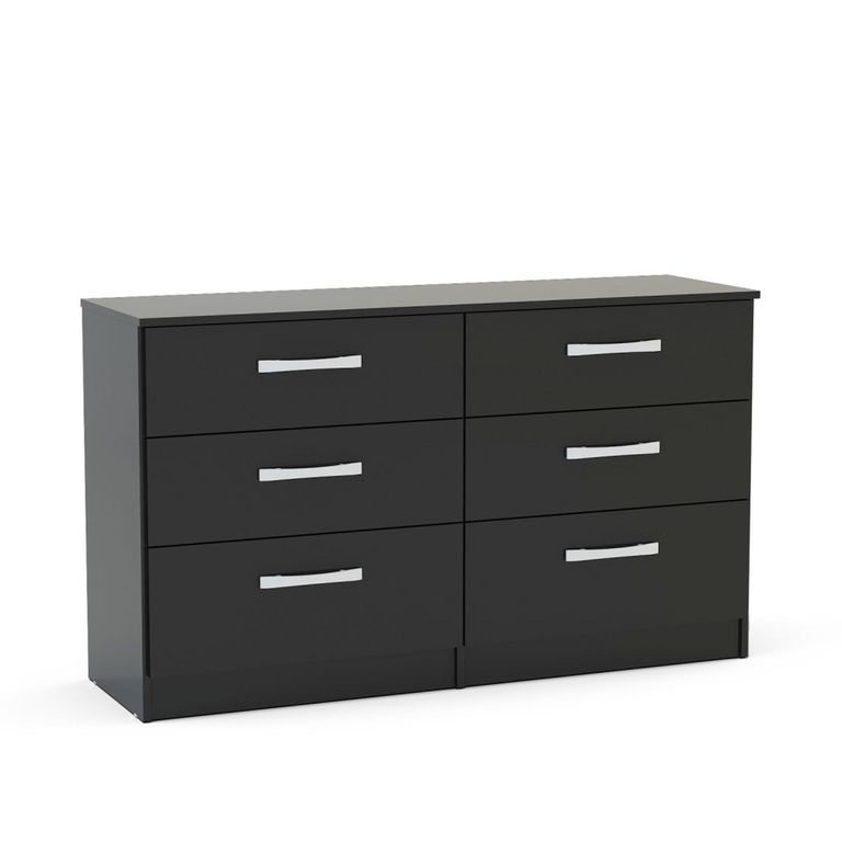 Lynx Wide Chest - 6 Drawer - Black Gloss