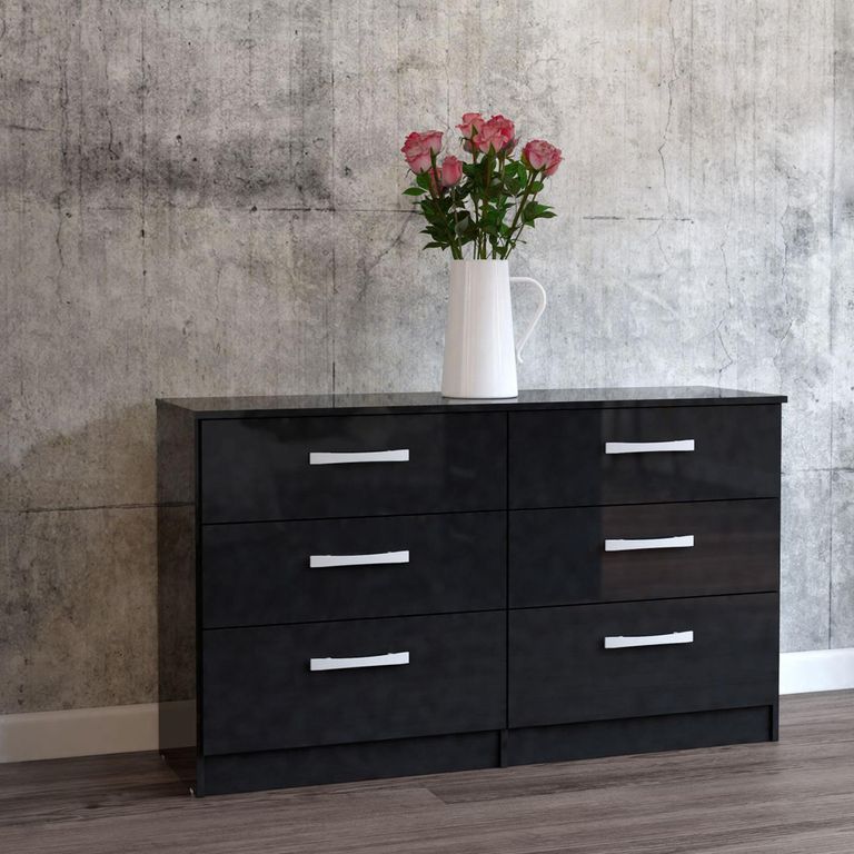 Lynx Wide Chest - 6 Drawer - Black Gloss