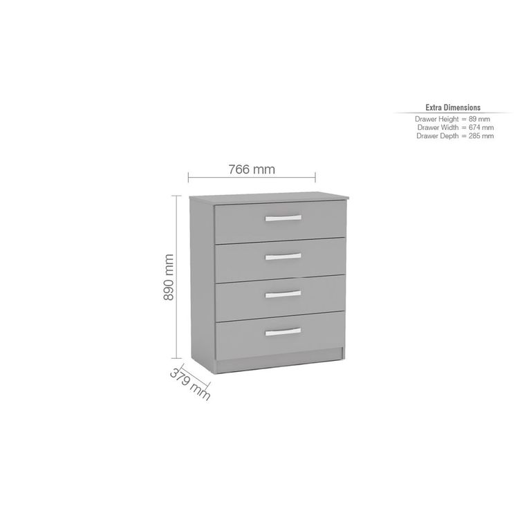 Lynx Chest - 4 Drawer - Grey Gloss