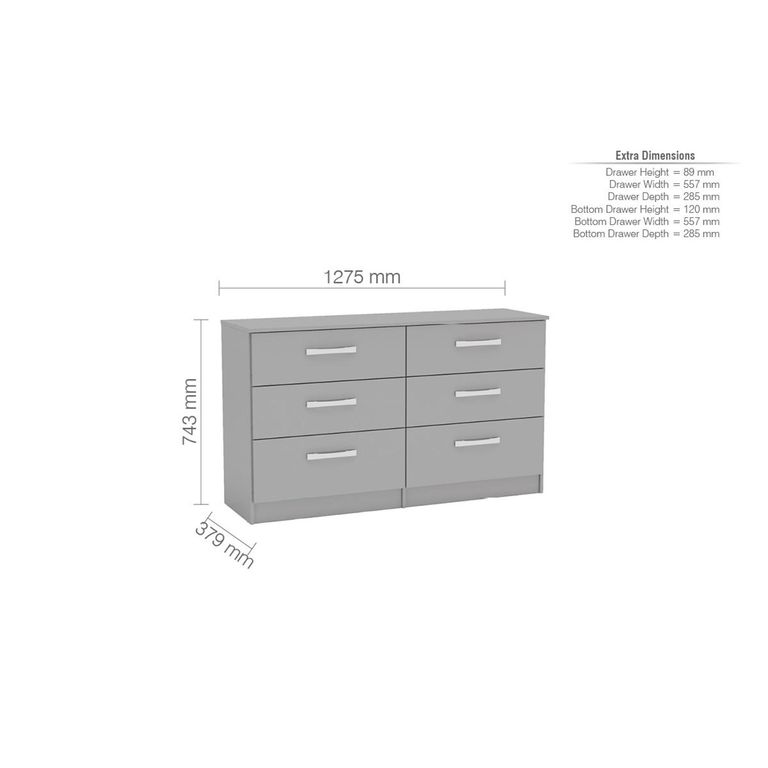 Lynx Wide Chest - 6 Drawer - Grey Gloss