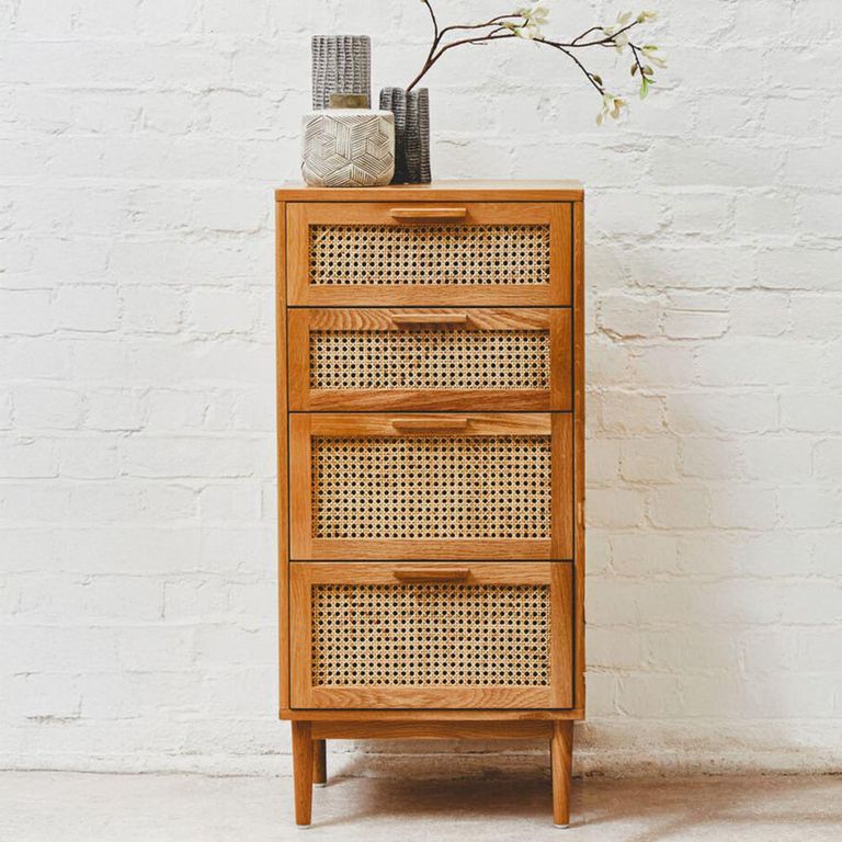 Lyon Chest - 4 Drawer - Oak and Rattan