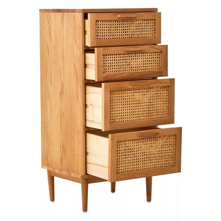 Lyon Chest - 4 Drawer - Oak and Rattan