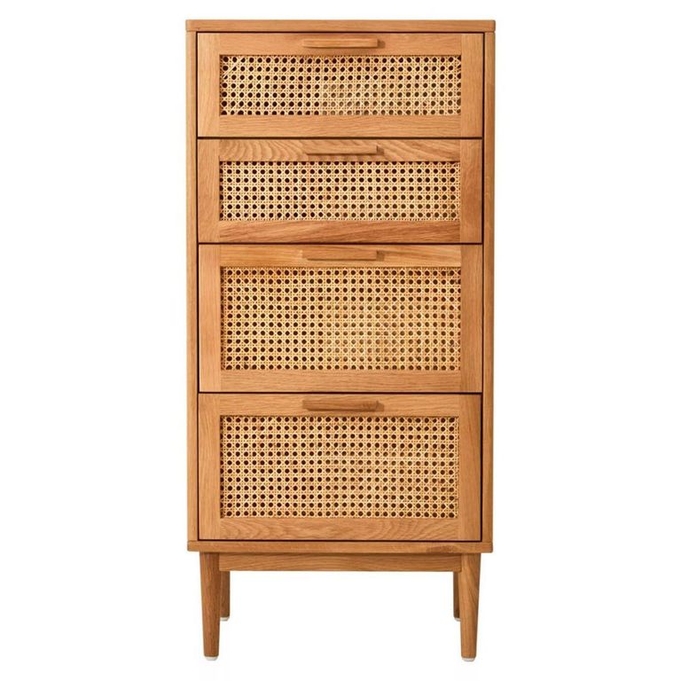 Lyon Chest - 4 Drawer - Oak and Rattan