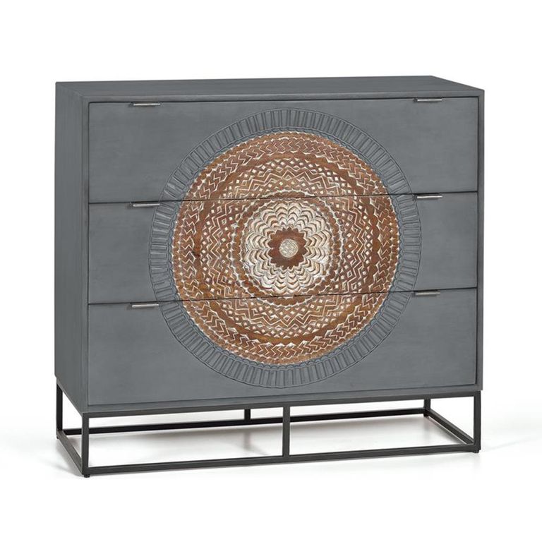 Lytton Chest - Grey Carved Mango Wood - 3 Drawer