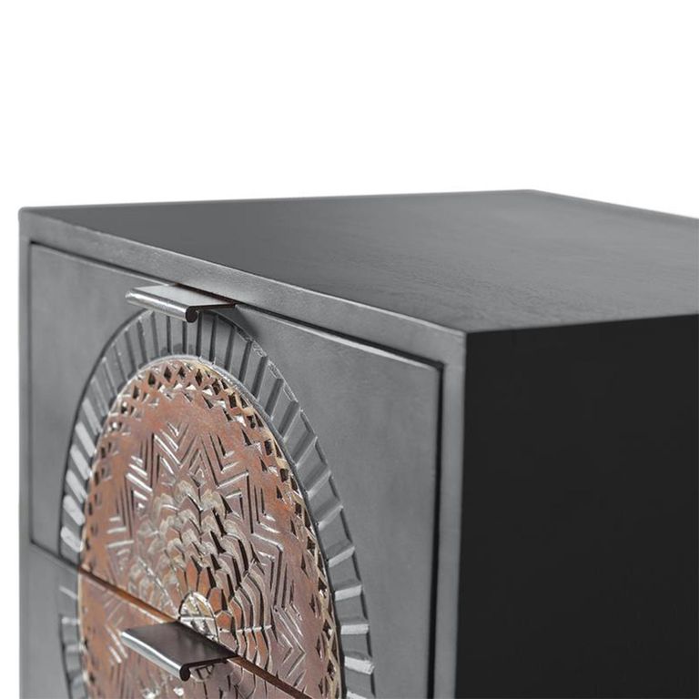 Lytton Tall Chest - Grey Carved Mango Wood - 4 Drawer