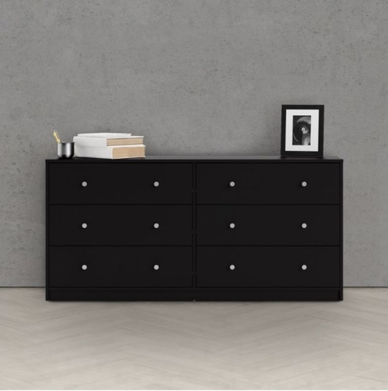 May Black 6 Drawer Wide Chest
