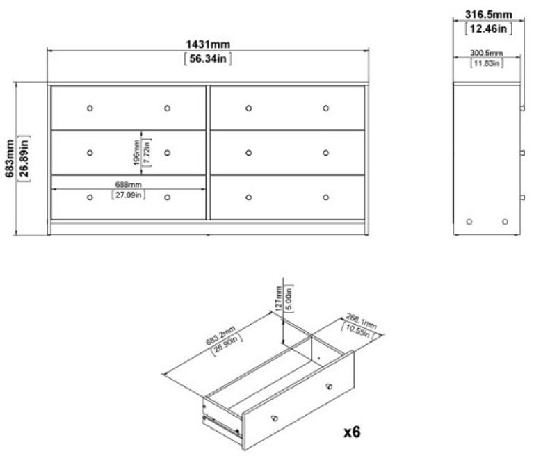 May Black 6 Drawer Wide Chest
