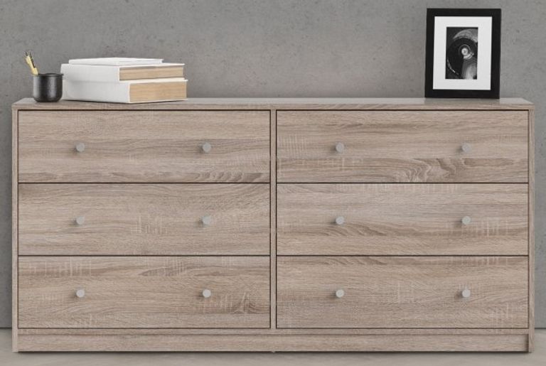 May Oak Effect 6 Drawer Wide Chest