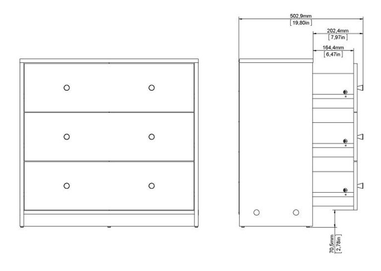 May White 3 Drawer Small Chest