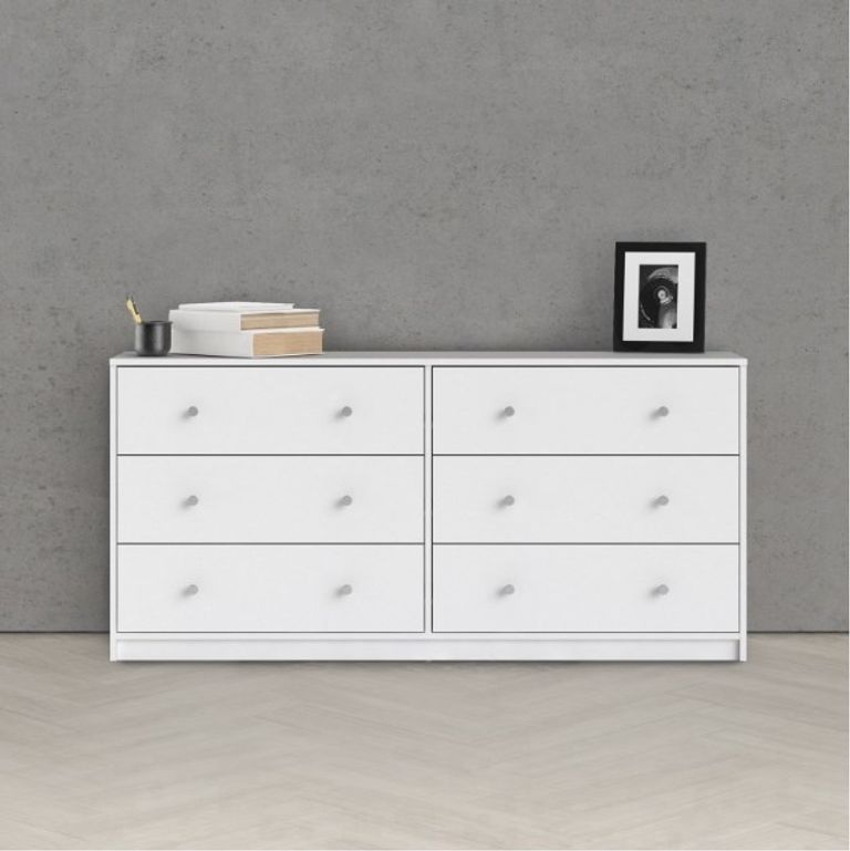 May White 6 Drawer Wide Chest