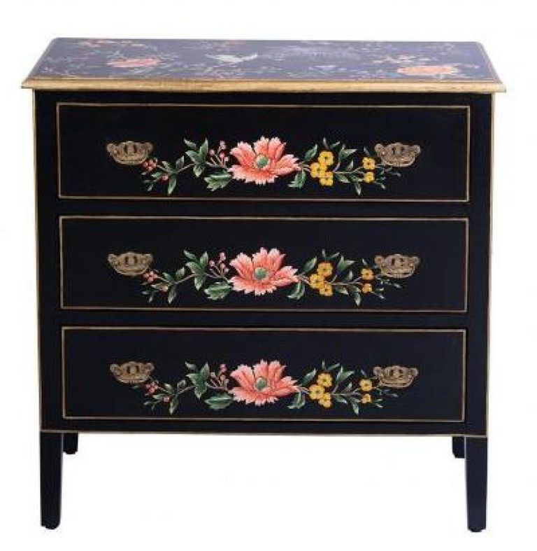 Meerut Black Lyre Bird Design 3 Drawer Small Chest
