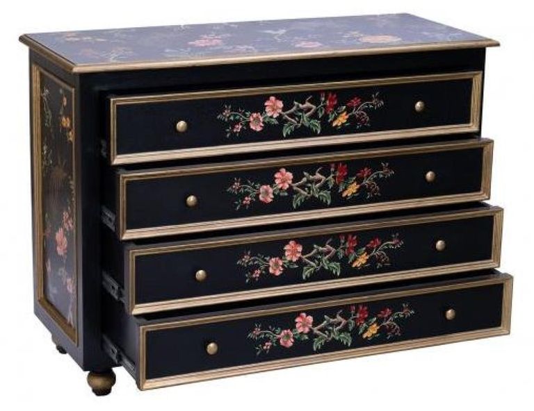 Meerut Black Lyre Bird Design 4 Drawer Chest