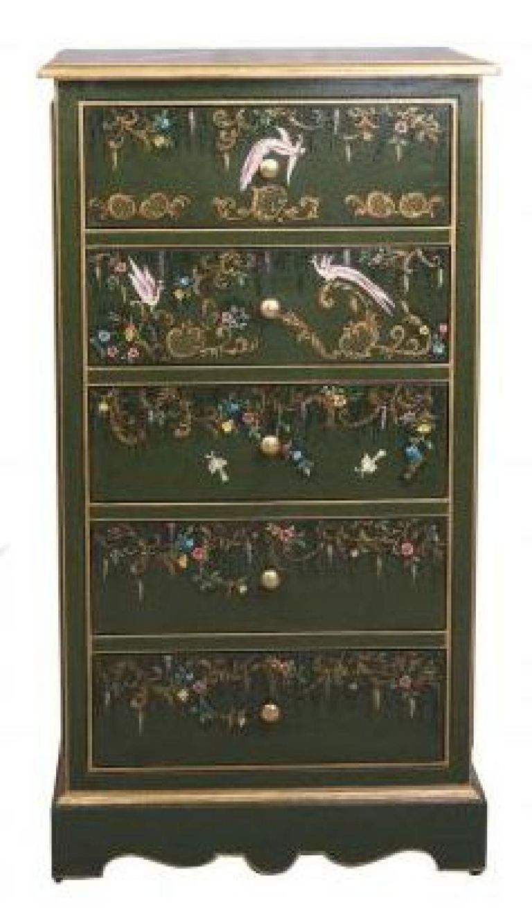 Meerut Green Fountain Design 5 Drawer Tall Chest
