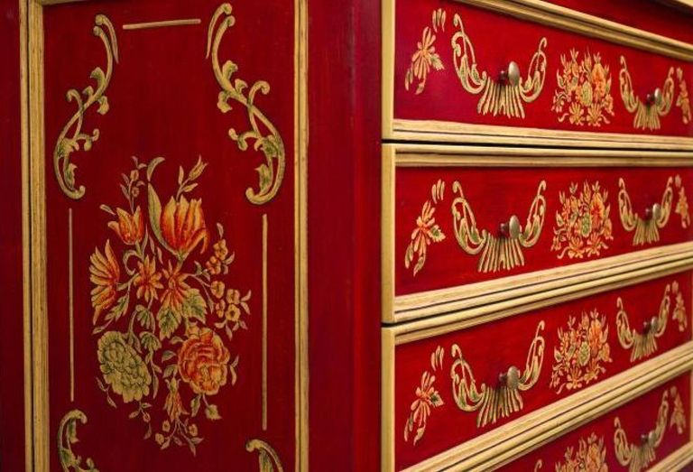 Meerut Red Floral Design 4 Drawer Chest