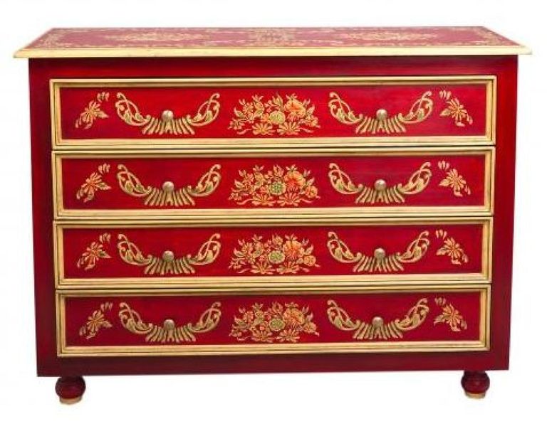 Meerut Red Floral Design 4 Drawer Chest