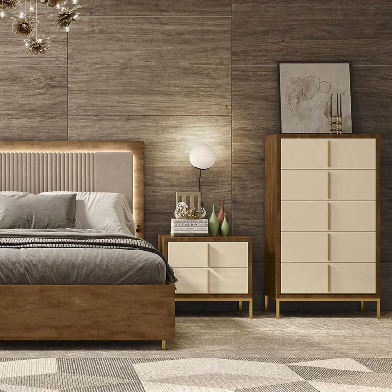 Meridian Cream and Walnut 5 Drawer Chest