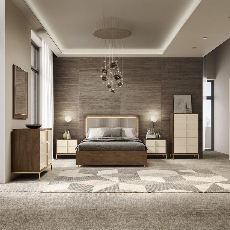 Meridian Cream and Walnut 5 Drawer Chest