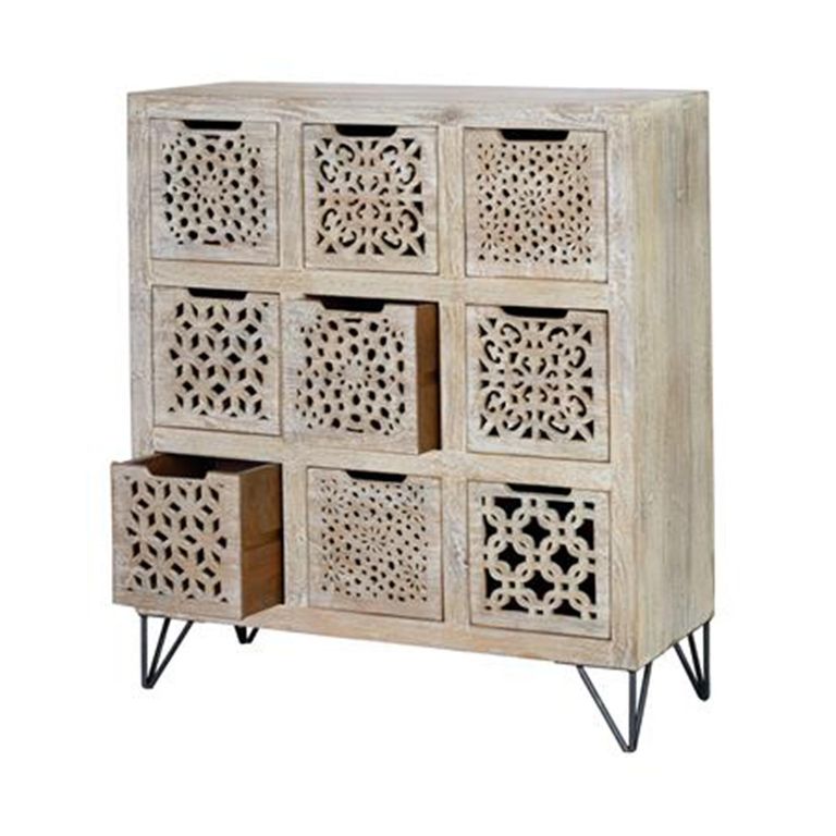 Micco Chest - Carved Mango Wood - Multi Drawer