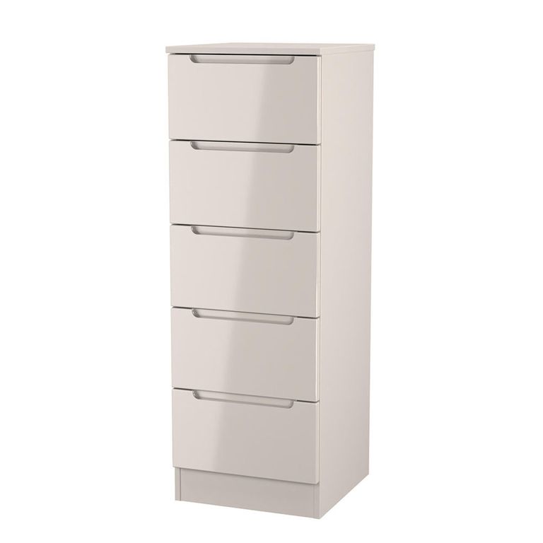 Milan Cashmere Gloss 5 Drawer Narrow Chest