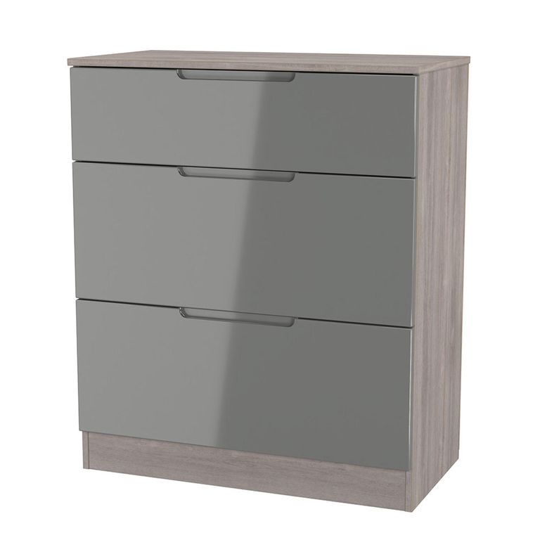 Milan Grey Gloss and Grey Oak 3 Drawer Deep Chest