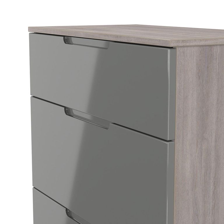Milan Grey Gloss and Grey Oak 3 Drawer Deep Chest