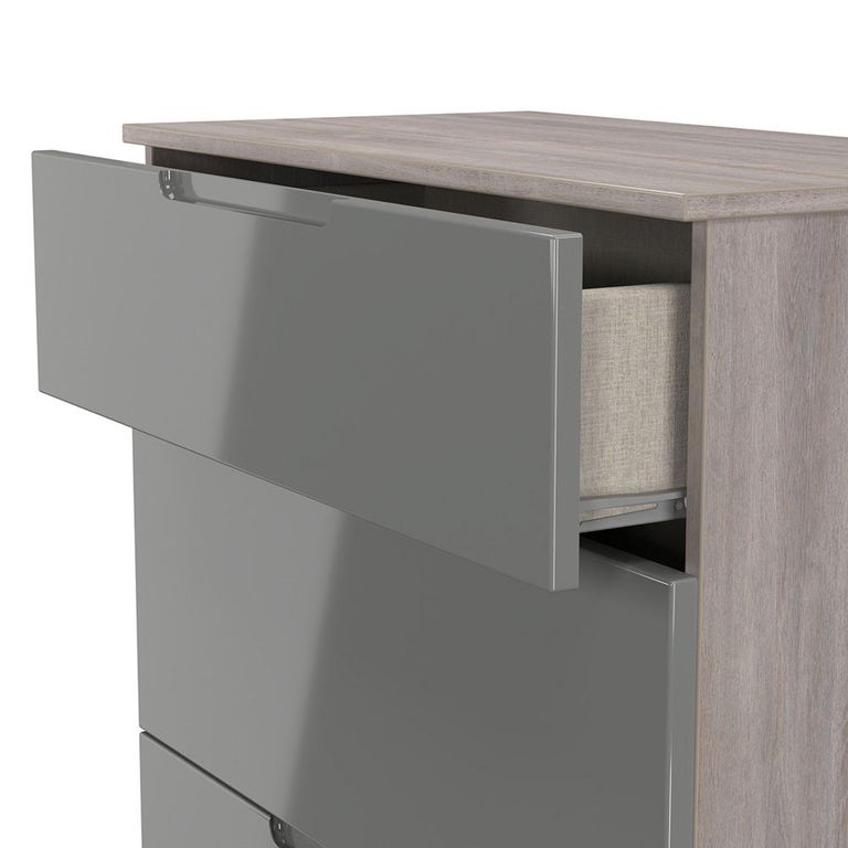 Milan Grey Gloss and Grey Oak 3 Drawer Deep Chest